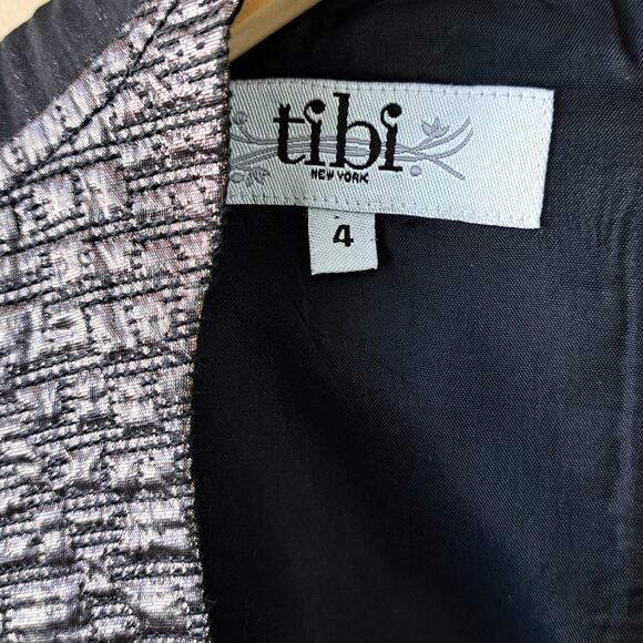 TIBI Metallic Jacquard Cocktail Party Sheath Mini Dress 4 Black Lilac Structured - Picture 6 of 12